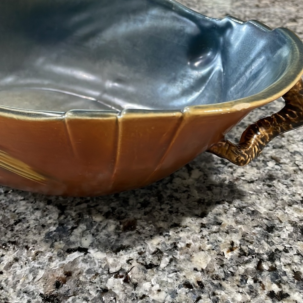 Vintage Roseville Pottery Brown Pine Cone Console Bowl (323-15) - Picture 8 of 16